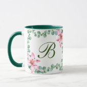 Monogram Lily Flower Pattern Coffee Mok (Links)