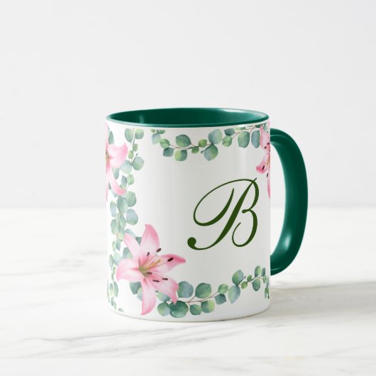 Monogram Lily Flower Pattern Coffee Mok (Voorkant rechts)