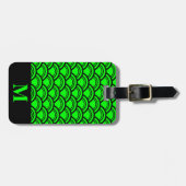 Monogram Lime Green Art Deco Scallop Fish Scales Bagagelabel (Voorkant horizontaal)