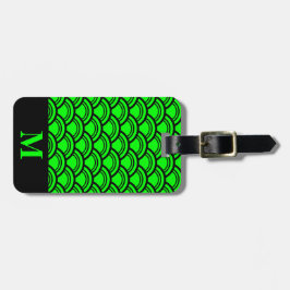 Monogram Lime Green Art Deco Scallop Fish Scales Bagagelabel