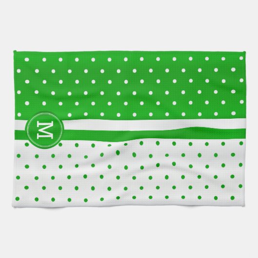 Monogram Lime Green en White Polka Dot Theedoek (Horizontaal)