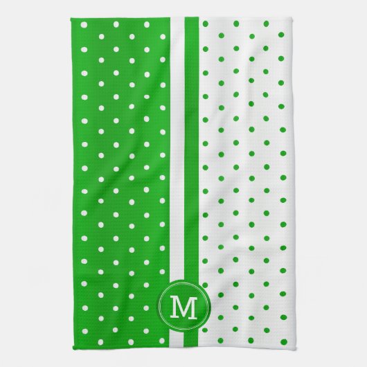 Monogram Lime Green en White Polka Dot Theedoek (Verticaal)