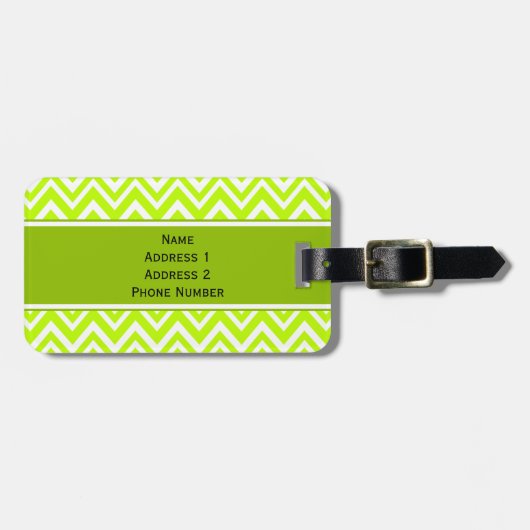 Monogram Lime Green en White Zigzag Pattern Bagagelabel (Voorkant horizontaal)