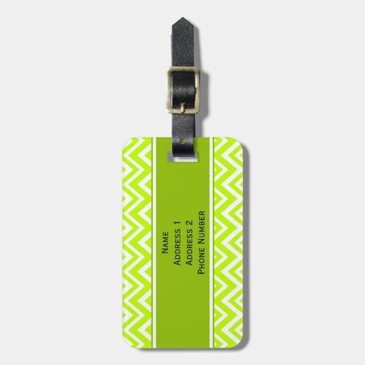 Monogram Lime Green en White Zigzag Pattern Bagagelabel (Voorkant verticaal)