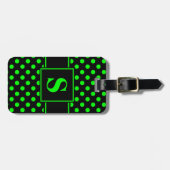 Monogram Lime Green Polka Dots op Zwart Bagagelabel (Voorkant horizontaal)