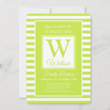 Monogram Lime Green Stripes Summer Family Reunion