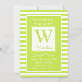 Monogram Lime Green Stripes Summer Family Reunion Kaart