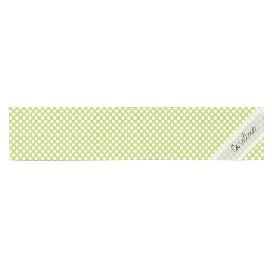Monogram Lime Green White Trendy Polka Dot Pattern Korte Tafelloper (Horizontaal)
