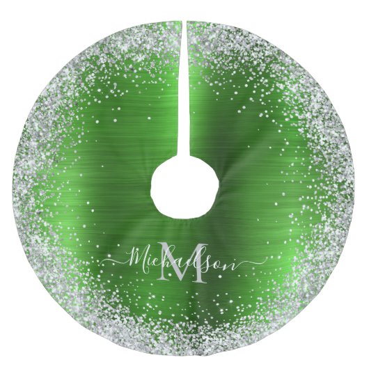 Monogram Lime Groen Zilver Glitter Girly Glam Kerstboom Rok (Voorkant)