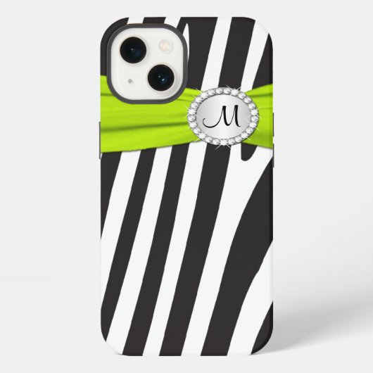 Monogram Lime Zwart Wit Zebra Gestreept iPad Air iPhone Hoesje (Achterkant)