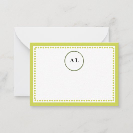 Monogram Limegroene Gestippelde Rand Aangepaste In Notitiekaartje (Voorkant)