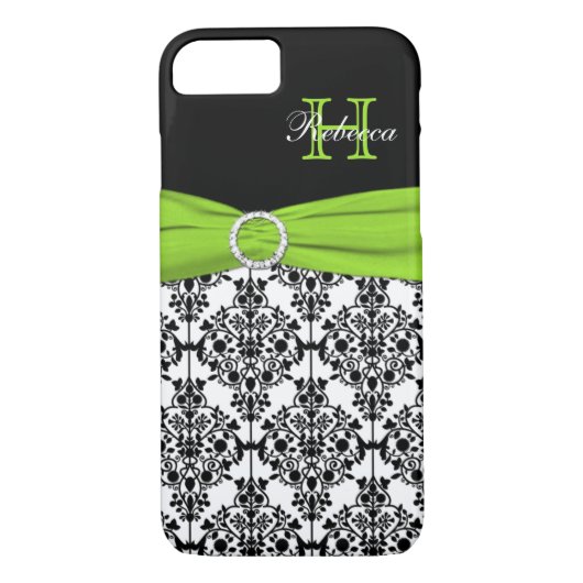 Monogram Limoen Black White Damask iPhone 7 Hoesje (Achterkant)