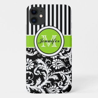 Monogram Limoen Black White Striped Damask iPhone  Case-Mate iPhone Case