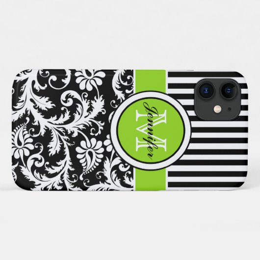 Monogram Limoen Black White Striped Damask iPhone Case-Mate iPhone Case (Achterkant (horizontaal))