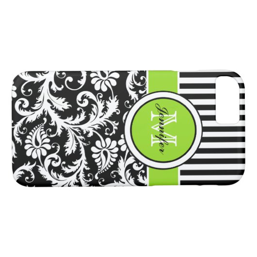 Monogram Limoen Black White Striped Damask iPhone Case-Mate iPhone Case (Achterkant (Horizontaal))