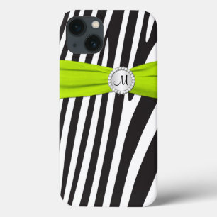 Monogram Limoen Black White Zebra Striped iPad Air iPhone 13 Hoesje