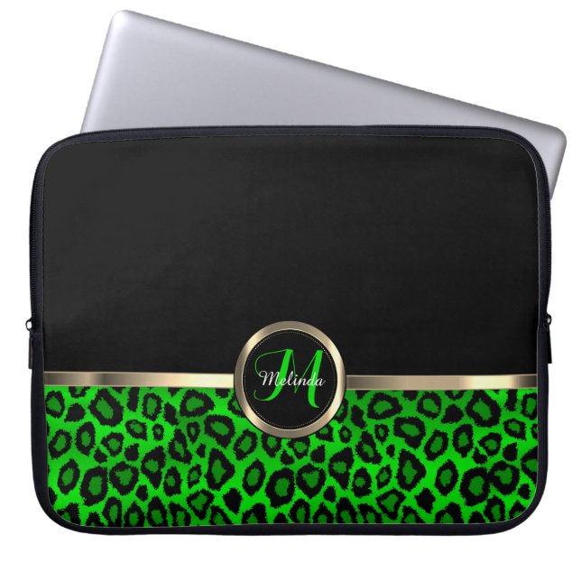 Monogram Limoen en zwarte luipaard met Gold Accent Laptop Sleeve (Voorkant)