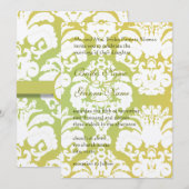 Monogram Limoen Light Gold Damask Wedding Invitati Kaart (Voorkant / Achterkant)
