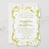 Monogram Limoen Light Gold Damask Wedding Invitati Kaart (Voorkant)