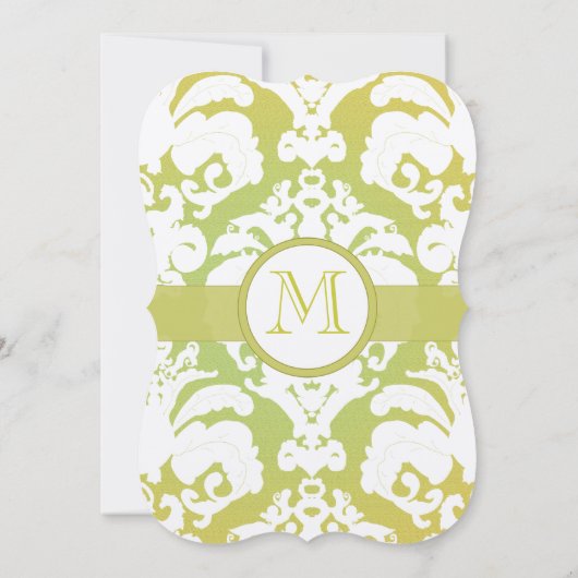 Monogram Limoen Light Gold Damask Wedding Invitati Kaart (Achterkant)
