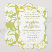 Monogram Limoen Light Gold Damask Wedding Invitati Kaart (Voorkant / Achterkant)