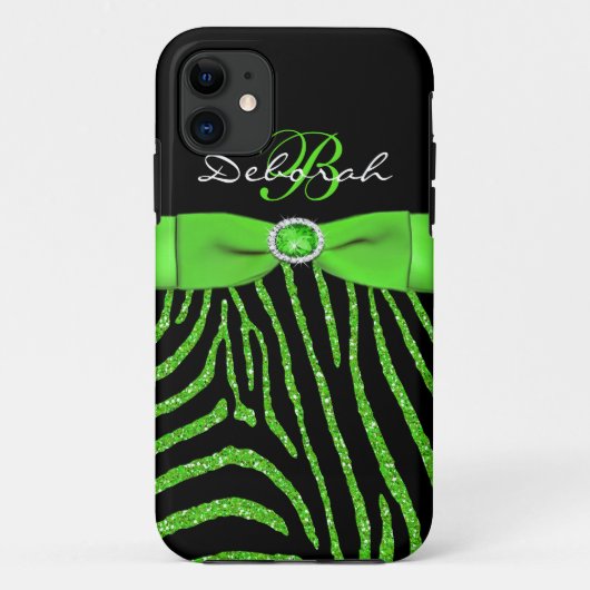 Monogram Limoen, zwart Glitter Zebra iPhone 5 Hoes (Achterkant)