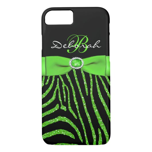 Monogram Limoen, zwart Glitter Zebra iPhone 7 Hoes (Achterkant)