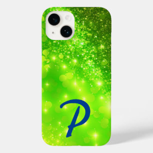 Monogram limoengroen holografisch glitter Case-Mate iPhone 14 hoesje