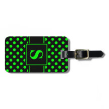 Monogram limoengroene polkadots op zwart