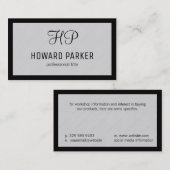 Monogram | Linen Textuur | Rand (zwart) Visitekaartje (Voorkant / Achterkant)