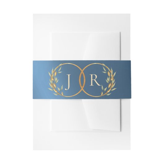 Monogram & Lint - Blauw Uitnodigingen Wikkel (Voorkant Voorbeeld)