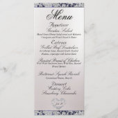 Monogram, lint & glitter - Blauwe bruiloft Menu (Voorkant)