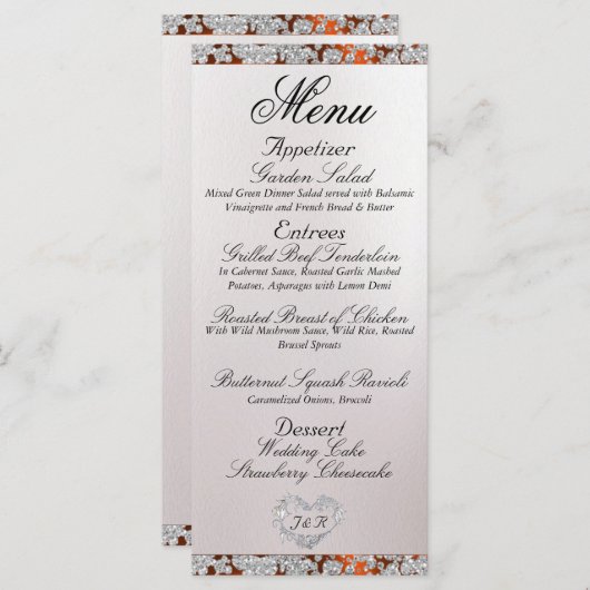 Monogram, Lint & Glitter - Koperen bruiloft Menu (Voorkant / Achterkant)