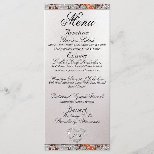 Monogram, Lint & Glitter - Koperen bruiloft Menu (Voorkant)