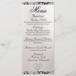 Monogram, lint & glitter - Paarse bruiloft Menu