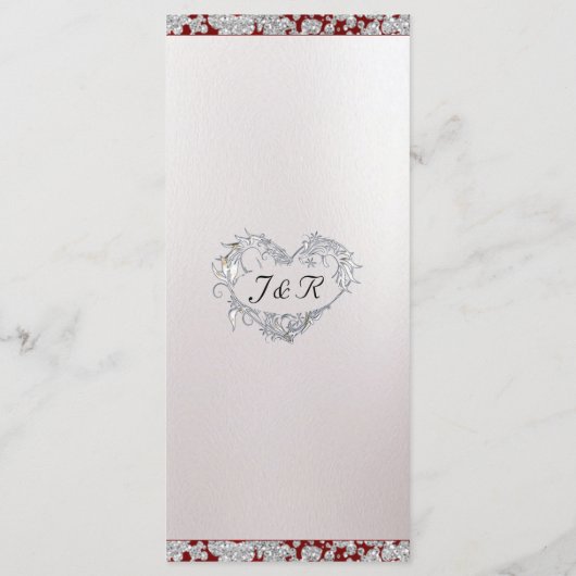 Monogram, Lint & Glitter - Rode bruiloft Menu (Achterkant)