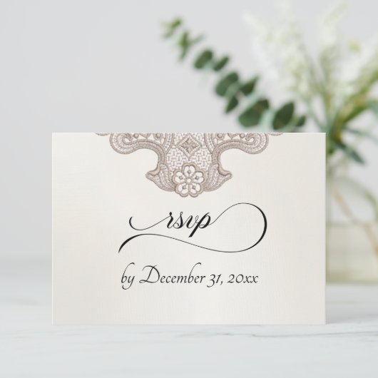Monogram, Lint & Kant - Crème RSVP Kaartje (Staand voorkant)
