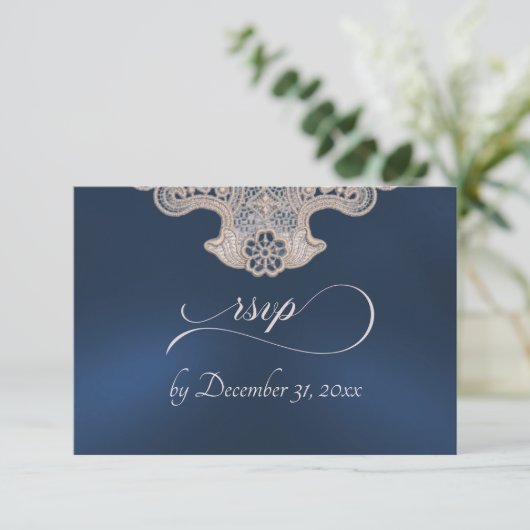 Monogram, Lint & Kant - Donkerblauw RSVP Kaartje (Staand voorkant)