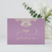 Monogram, Lint & Kant - Lavendel RSVP Kaartje (Staand voorkant)