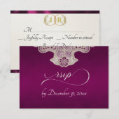 Monogram, Lint & Kant - Plum RSVP Kaartje (Voorkant / Achterkant)