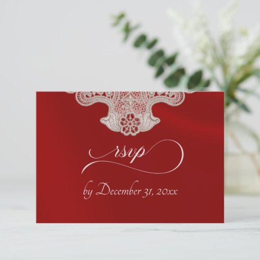 Monogram, Lint & Kant - Rood RSVP Kaartje (Staand voorkant)
