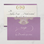 Monogram, Lint & Kanten - Lavendel RSVP Kaartje (Voorkant / Achterkant)