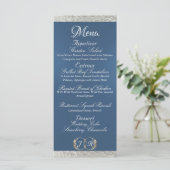 Monogram & lint - Lichtblauwe bruiloft Menu (Staand voorkant)