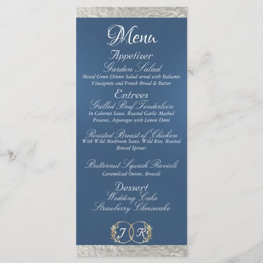 Monogram & lint - Lichtblauwe bruiloft Menu (Voorkant)