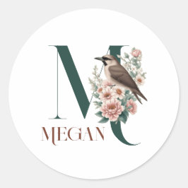 Monogram Little Bird Aangepaste Gepersonaliseerde  Ronde Sticker