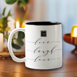 Monogram Live Laugh Love Inspirerend Quote Tweekleurige Koffiemok