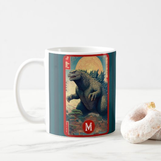 Monogram Lizard Monster Retro Bold Cool Koffiemok (Met donut)