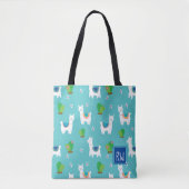 Monogram Llama en Cactus Pattern Tote Bag (Voorkant)