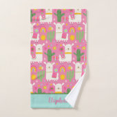 Monogram Llamas Rainbows Green Cactus Pink Girly Bad Handdoek (Handdoek)