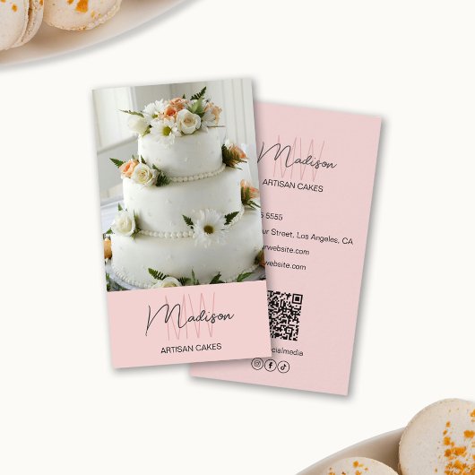 Monogram Logo Bakkerij Cake Roze Visitekaartje
